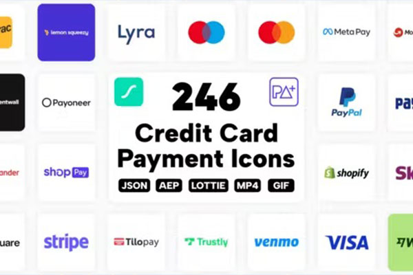 AE模板-246个国内外信用卡支付宝交易应用矢量Icons图标动画