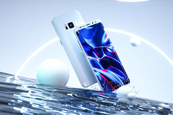 C4D工程-水上手机场景渲染工程智能手机模型