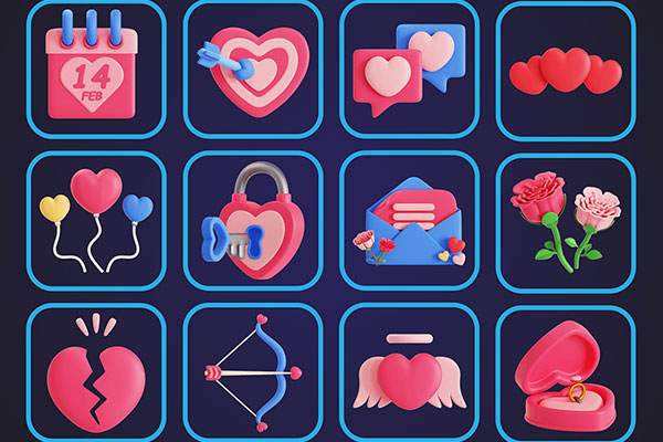 情人节3D图标Blender模型素材下载 Valentine 3D Icon Pack
