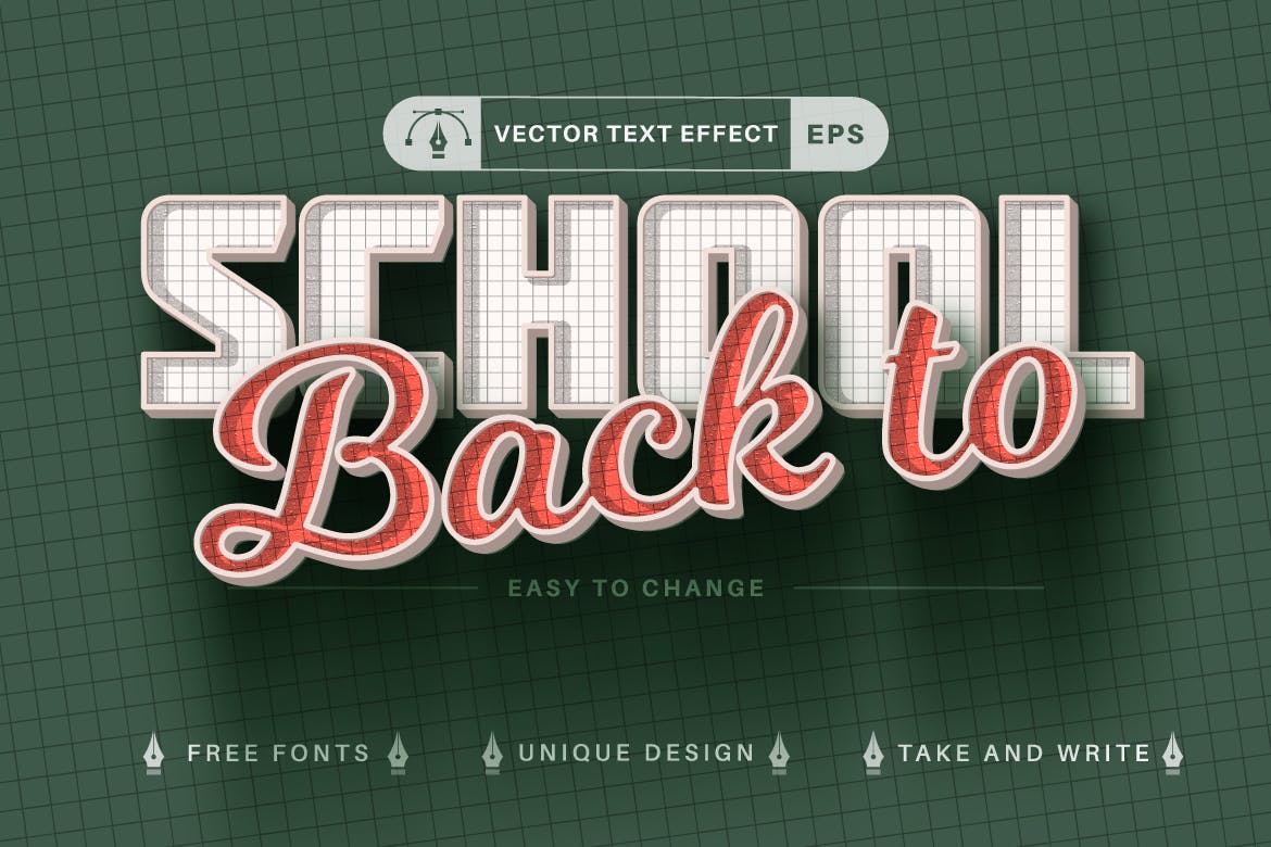 学校必备矢量文字效果字体样式 Set 10 School Editable Text Effects, Font Styles