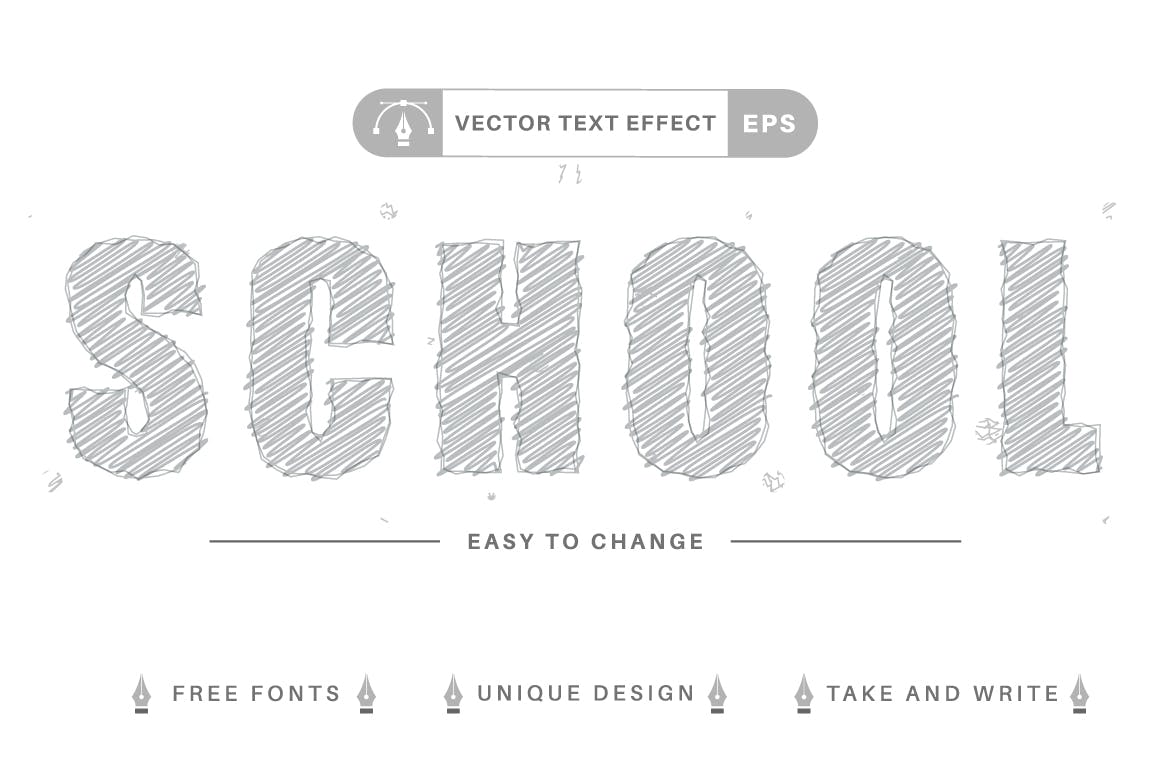 学校必备矢量文字效果字体样式 Set 10 School Editable Text Effects, Font Styles