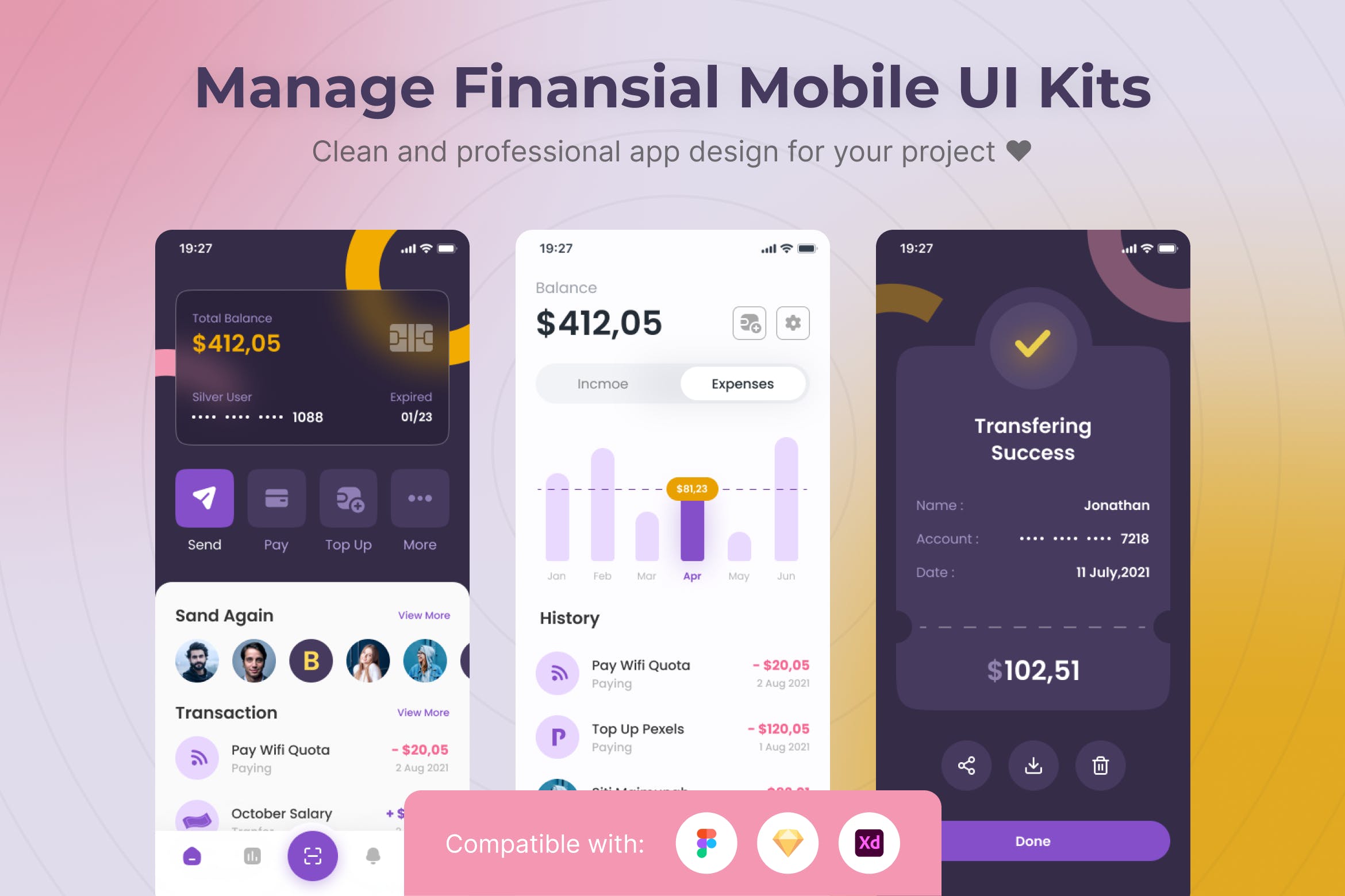 管理财务App移动应用UI套件模板 Manage Financial Mobile App UI Kits Template