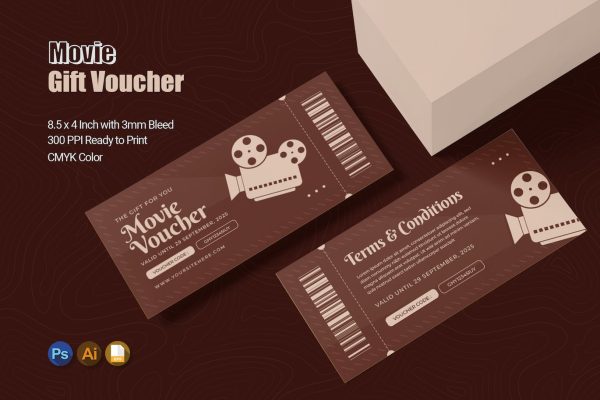 电影礼品优惠券模板设计素材下载 Movie Gift Voucher