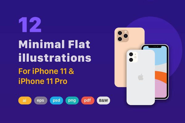 极简平面 iPhone 11 & 11 Pro矢量插画集