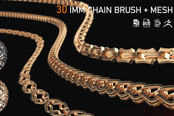 30个锁链链条项链链子3D模型+ZB笔刷