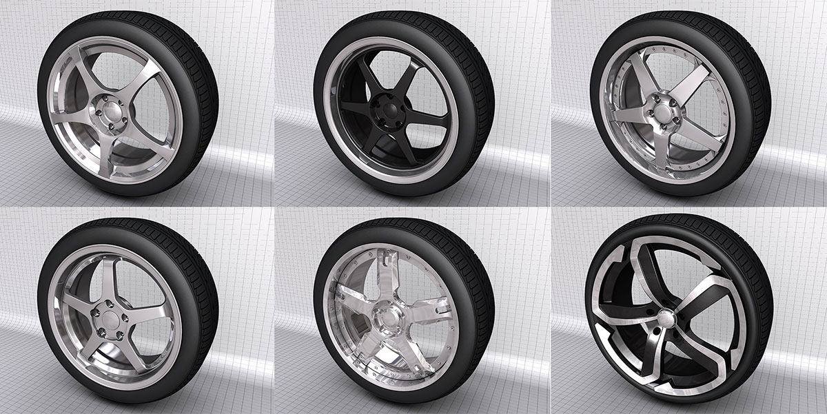 C4D6个汽车轮胎模型轮毂模型下载