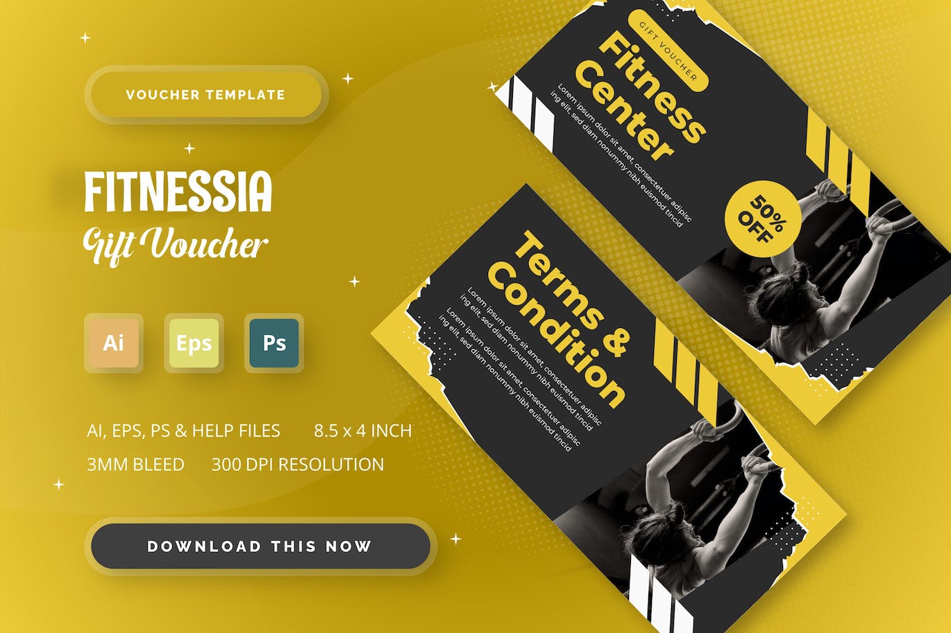 健身套餐礼品券设计素材模板下载 Fitnessia – Gift Voucher