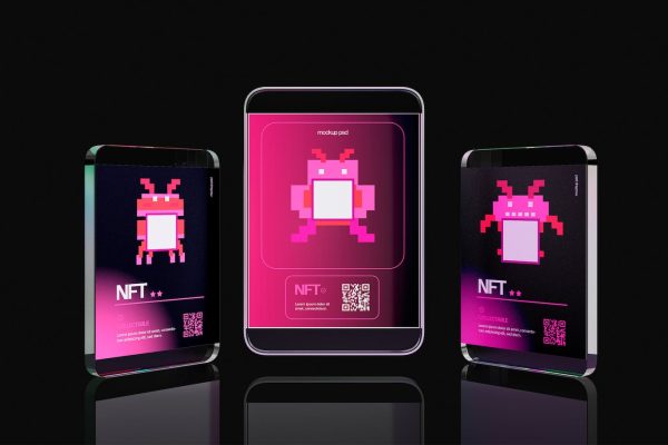 NFT数字藏品玻璃卡片样机psd模板素材 NFT Trading Card Mockups