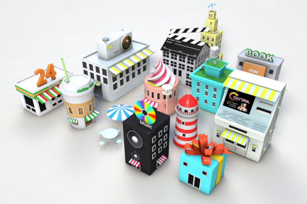 12个卡通建筑模型C4D模型下载