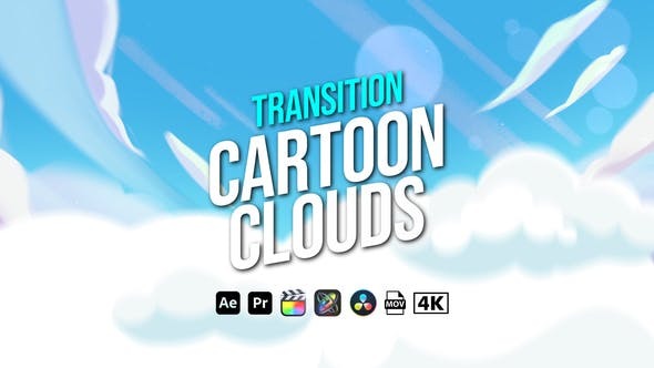 AE模板-卡通云朵视频遮罩转场素材 Transition Cartoon Clouds