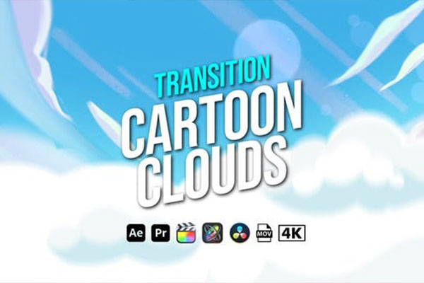 AE模板-卡通云朵视频遮罩转场素材 Transition Cartoon Clouds
