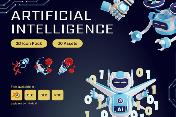 人工智能3D图标插画模型素材包 Artificial Intelligence 3D Icon Pack