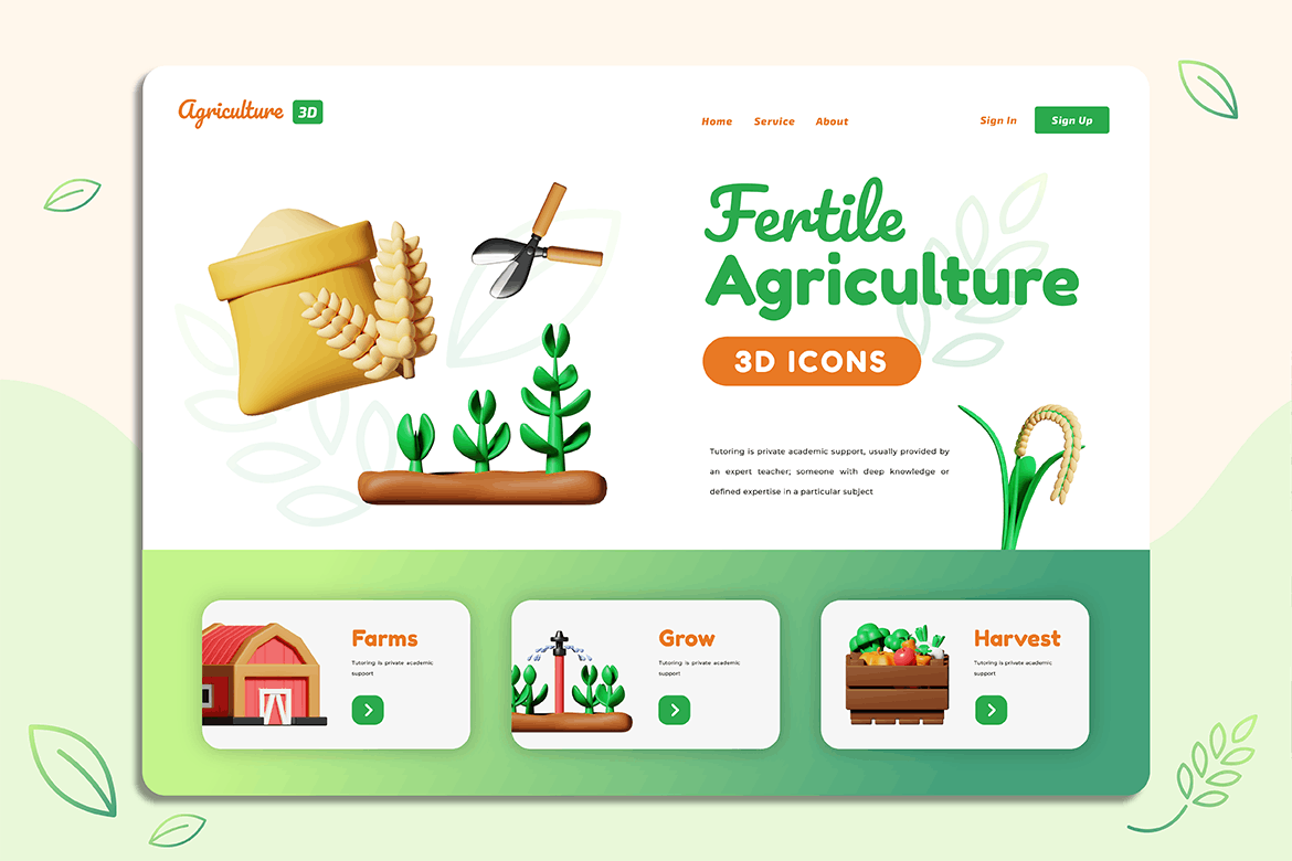 农业农场元素3D图标模型 Cubicle – Agriculture 3D Icons