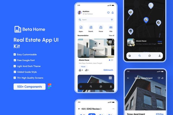 高级和高质量的房地产应用程序UI套件素材 Beta Home – Real Estate Apps UI Kit