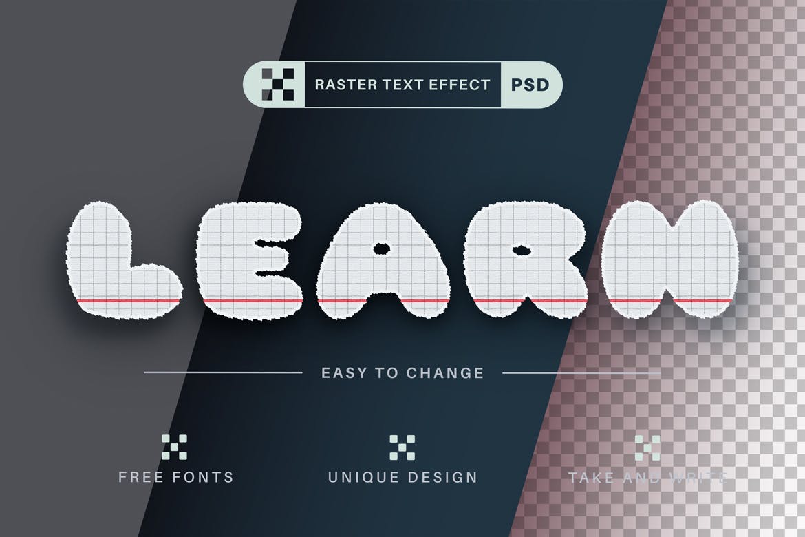 网格作业本文字效果字体样式 PSD School – Editable Text Effect, Font Style