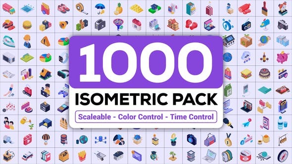 AE模板-1000种日常生活等距图标动画 Isometric Icons Pack