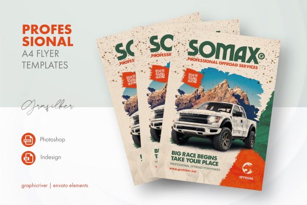 越野赛车传单设计模板素材 Off Road Flyer Templates