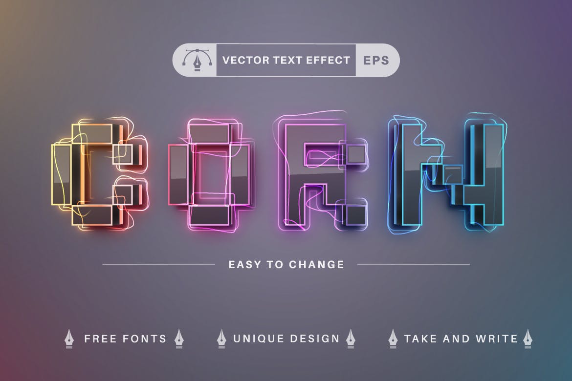 10种渐变彩虹矢量文字效果字体样式 Set 10 Rainbow Editable Text Effects, Font Styles