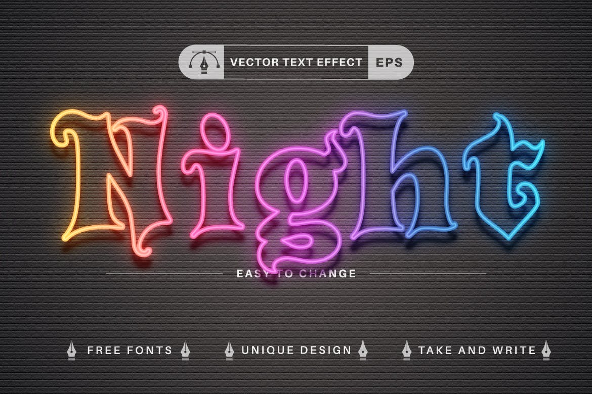 10种渐变彩虹矢量文字效果字体样式 Set 10 Rainbow Editable Text Effects, Font Styles