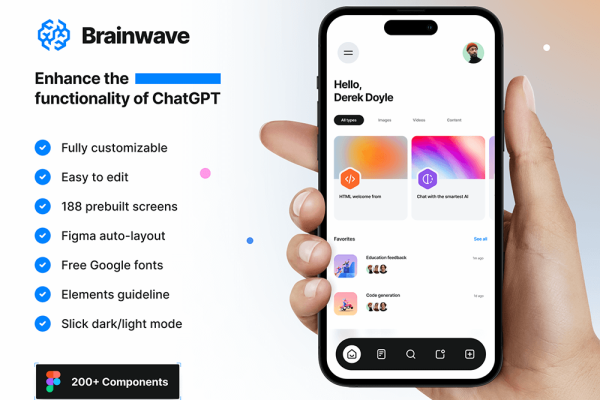 ChatGPT AI应用iOS UI套件设计素材 Brainwave – AI iOS UI Kit