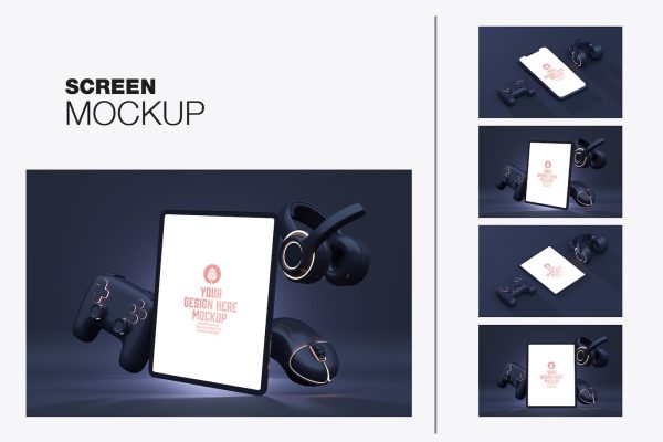 3D外设元素多媒体设备屏幕UI样机图psd素材 Set Multimedia Devices Mockup