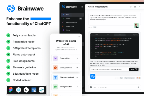 智能GPT AI应用设计UI套件设计素材 Brainwave – AI UI Kit