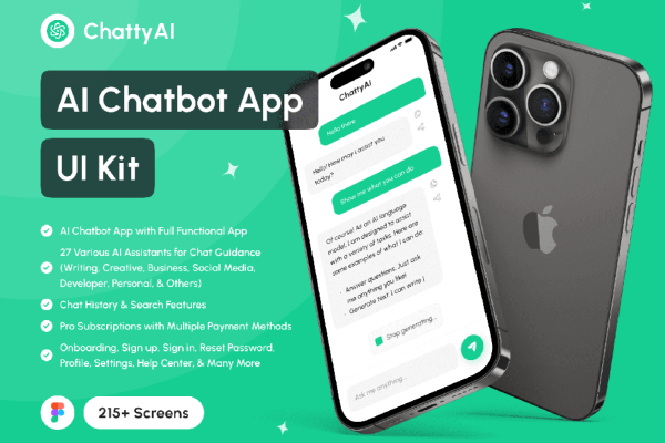 人工智能聊天机器人App应用程序 UI 套件 ChattyAI – AI Chatbot App UI Kit
