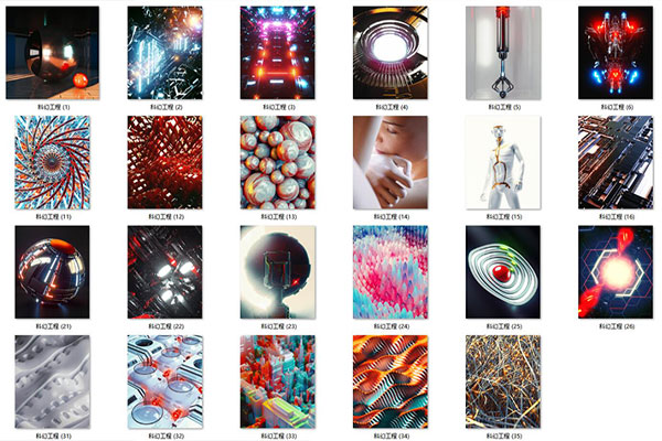 C4D工程-35个线条科幻建筑场景工程科幻场景模型