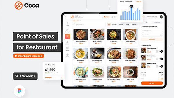 现代和专业的餐厅点餐销售仪表盘设计系统 Coca – Point of Sales