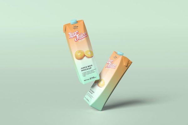漂浮的果汁盒样机设计psd素材模板 Floating Juice Box Mockup