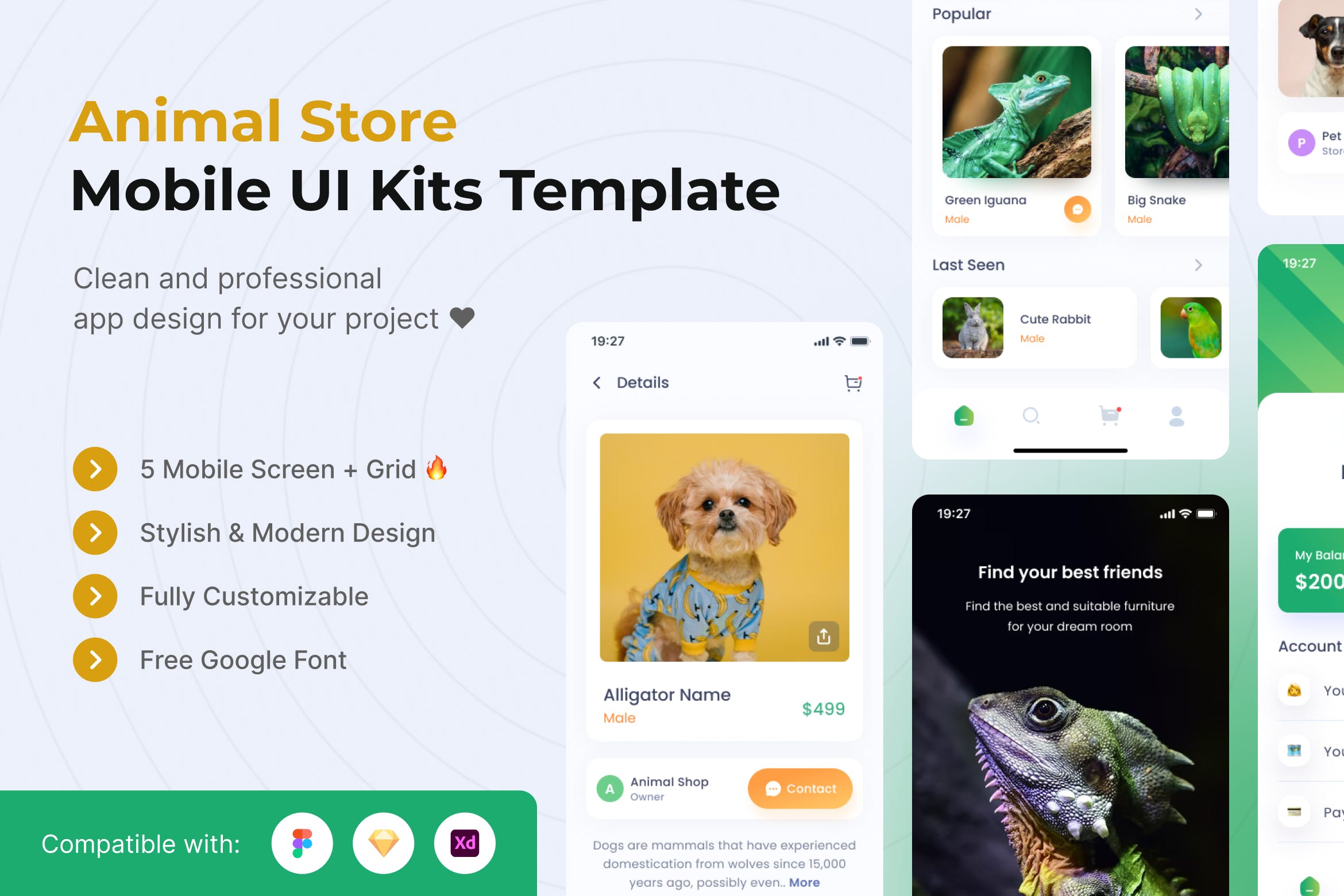 动物商店App移动应用UI套件模板 Animal Store Mobile App UI Kits Template
