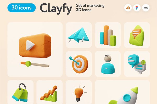 卡通独特纹理3D营销图标Blender模型素材集