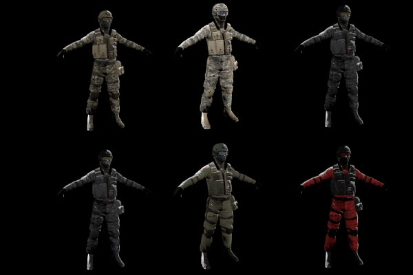 C4D模型-6个特战队员反恐角色人物模型下载