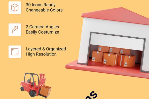 物流配送交付3D图标模型素材合集 Delivery 3D icons Set