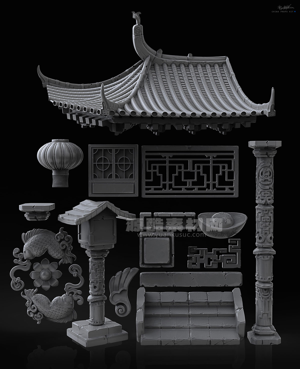 C4D中式古代房子建筑模型下载