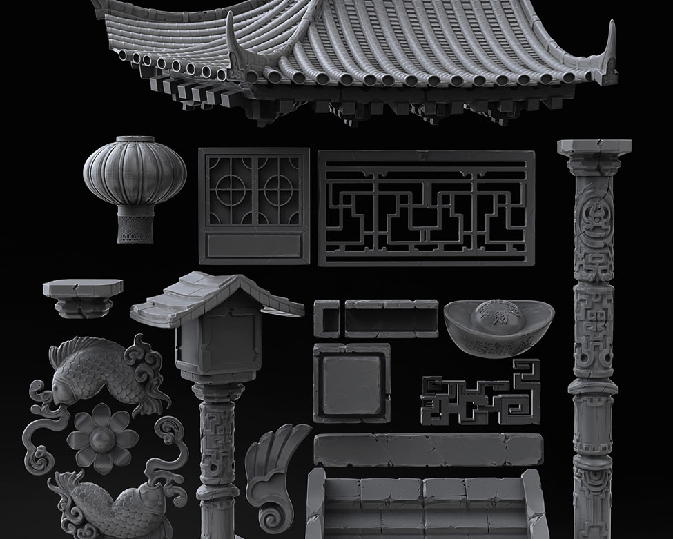 C4D中式古代房子建筑模型下载_源酷素材网