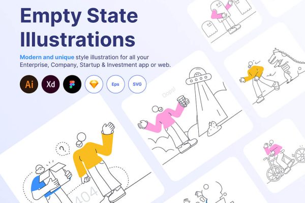 空状态线条插画设计素材 Empty State Illustrations