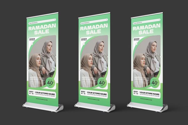 斋月时尚大减价广告易拉宝设计素材模板 Ramadan Fashion Sale Roll Up Banner