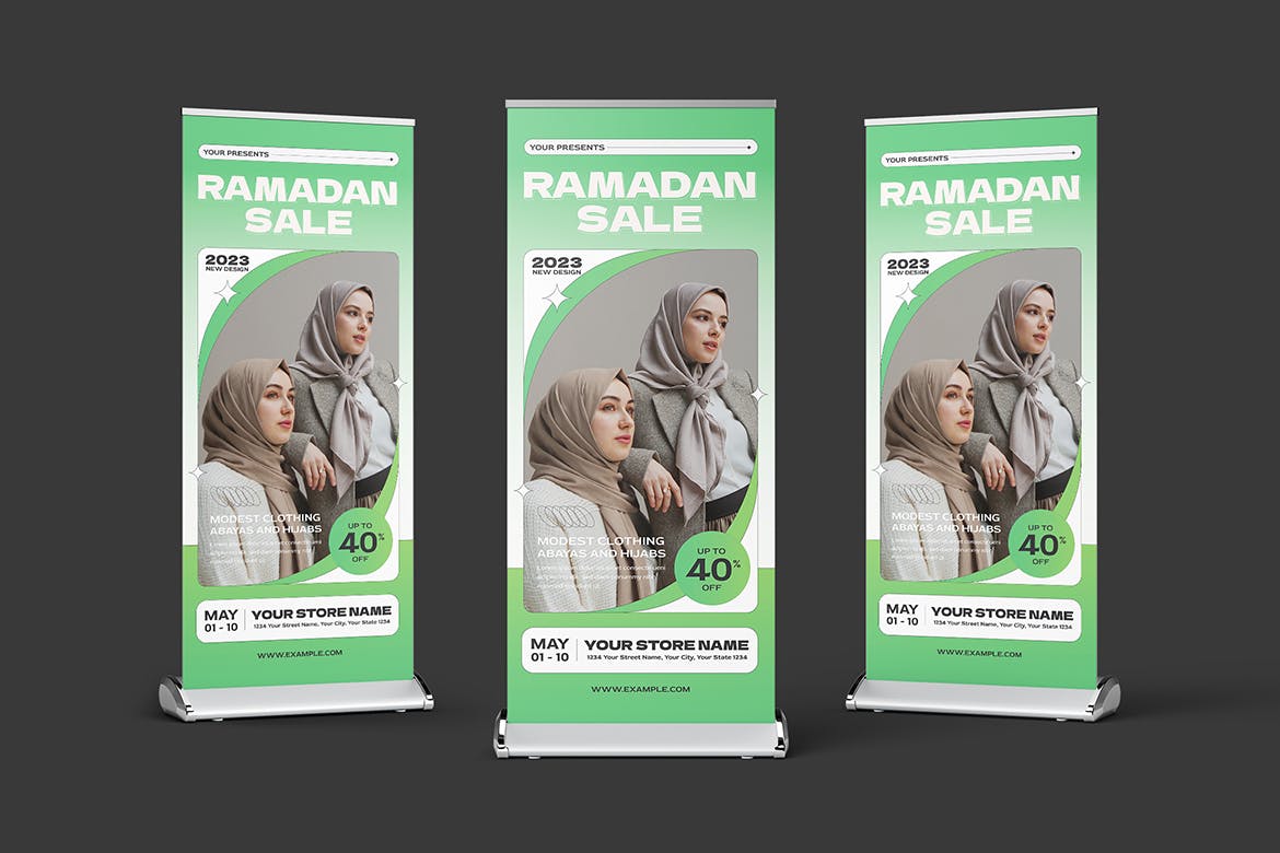 斋月时尚大减价广告易拉宝模板 Ramadan Fashion Sale Roll Up Banner