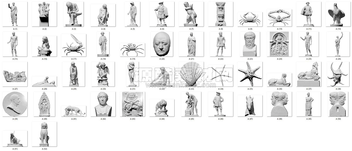 50个西方人物雕塑模型动物石膏C4D模型下载