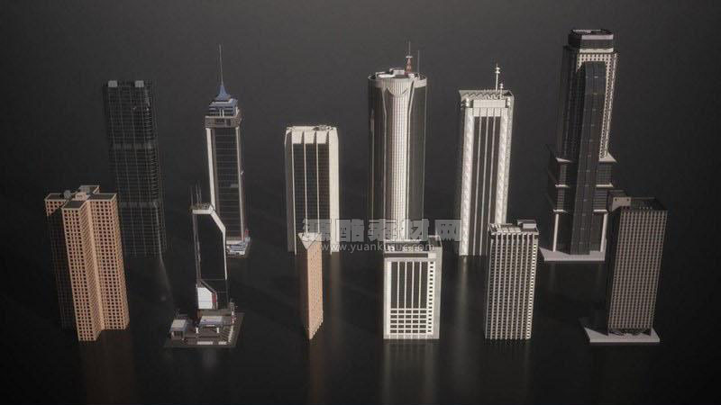 C4D建筑模型-12个现代城市高楼大厦模型