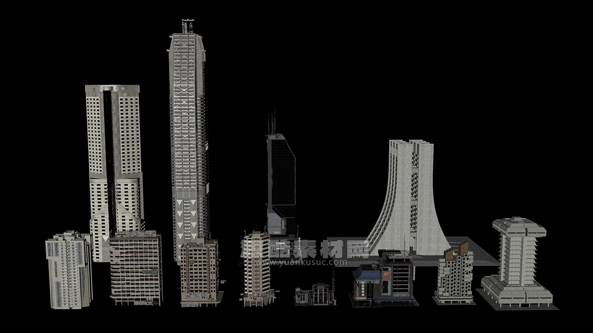 C4D建筑模型-12个现代城市楼房建筑模型下载