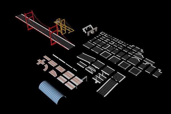 C4D建筑模型-低多边形公路模型桥梁模型