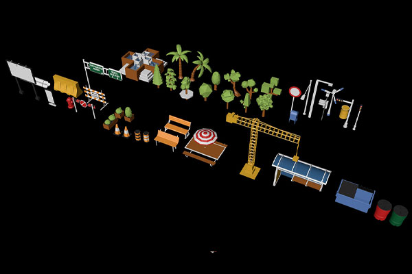 C4D模型-30多个低多边形卡通街道建筑设施模型