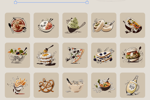 涂鸦风格美食食物饮料插画素材 Foodle Illustrations