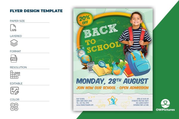 开学回校传单模板 Back To School Flyer Template