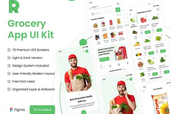 杂货店App应用程序iOS UI套件 Grocery App UI Kit – Droid Studio