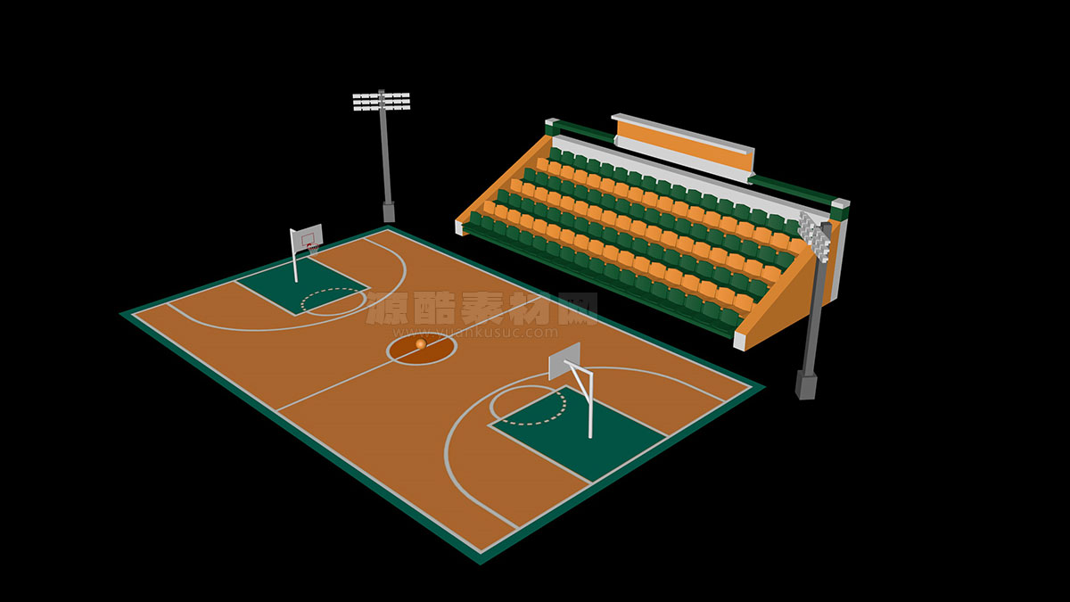 C4D低多边形卡通篮球场模型C4D免费模型网
