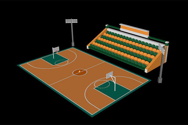 C4D低多边形卡通篮球场模型