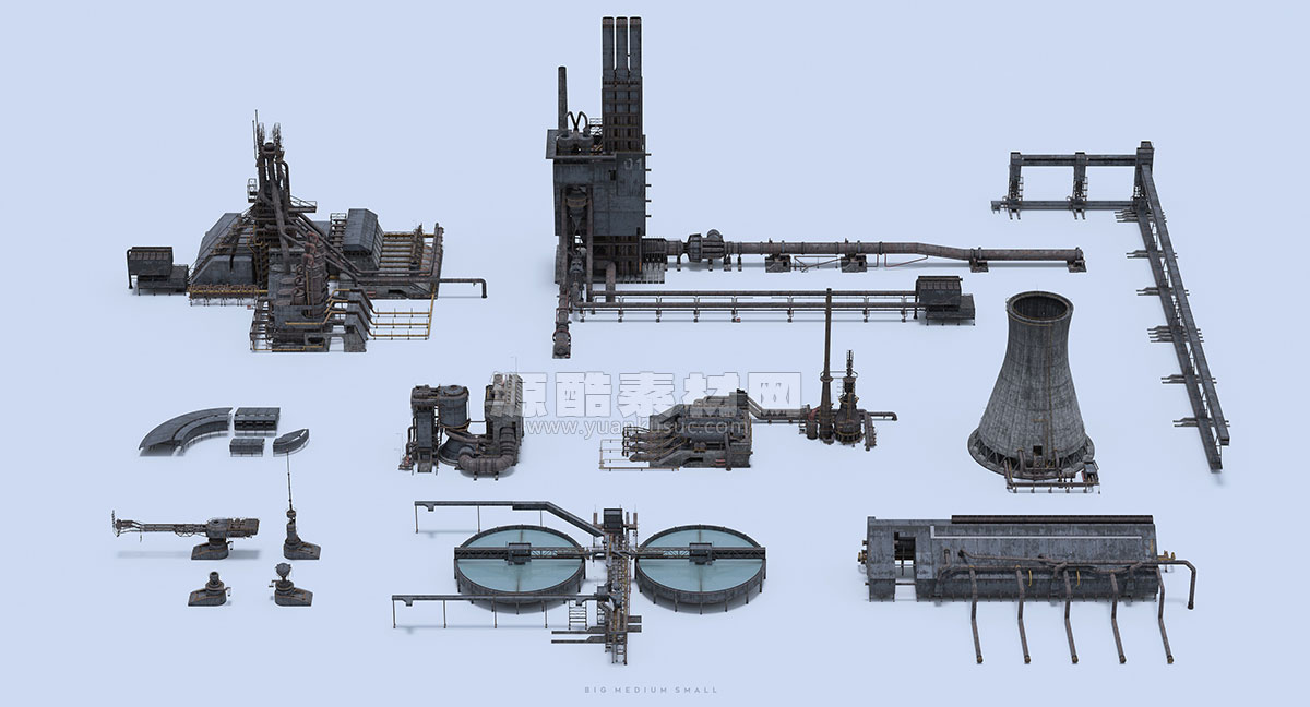 科幻工业工厂人物3D建筑模型资产包含FBX/Blend/OBJ/Unreal Project industrialzone